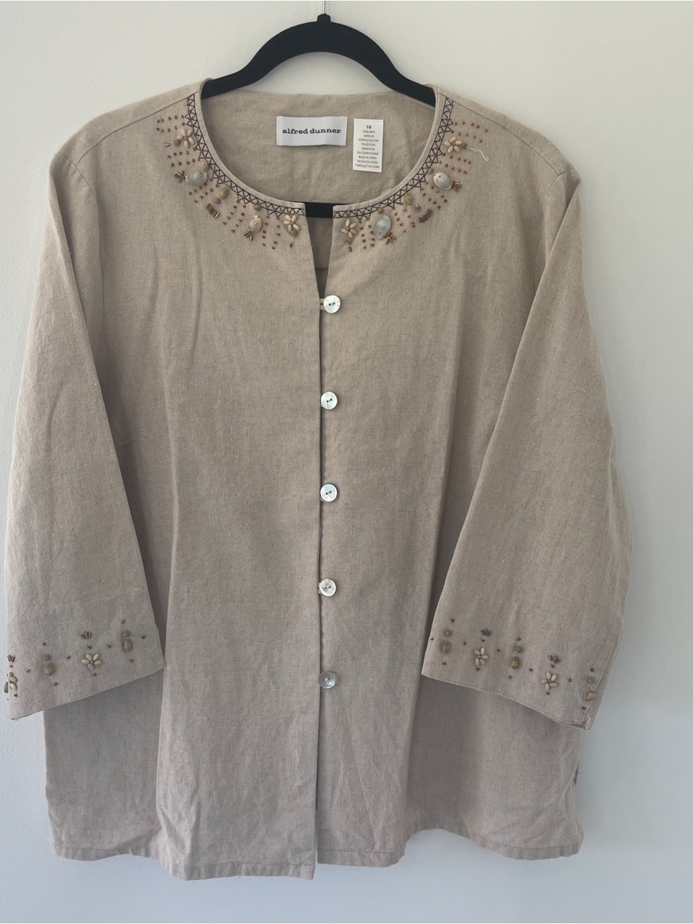 Alfred Dunner Women's Beige Embroidered Button-Front Jacket
